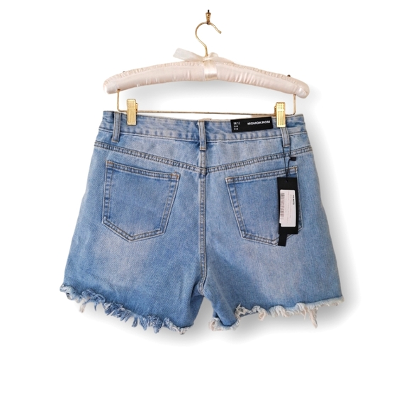 Momokrom High Waisted Distressed Denim Shorts NWT Size 8 - Picture 2 of 5